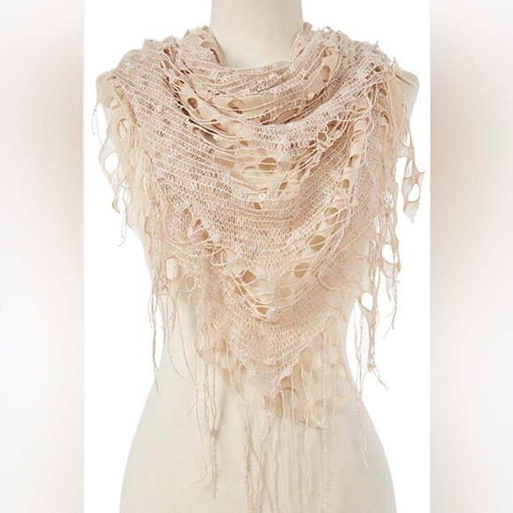 VINTAGE BOHO SHEER CUTOUT TRIANGULAR FRINGE Sparkle SCARF - Picture 1 of 8